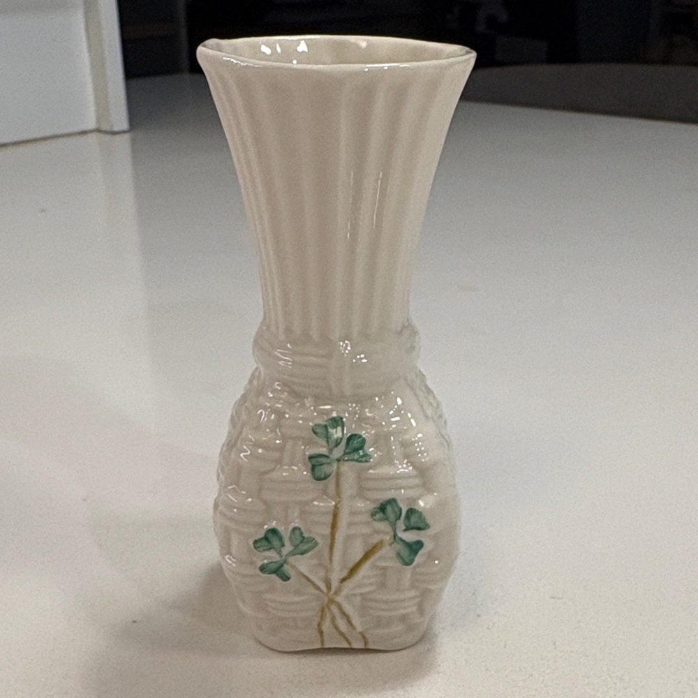 Vintage Belleek Shamrock Bud Vase